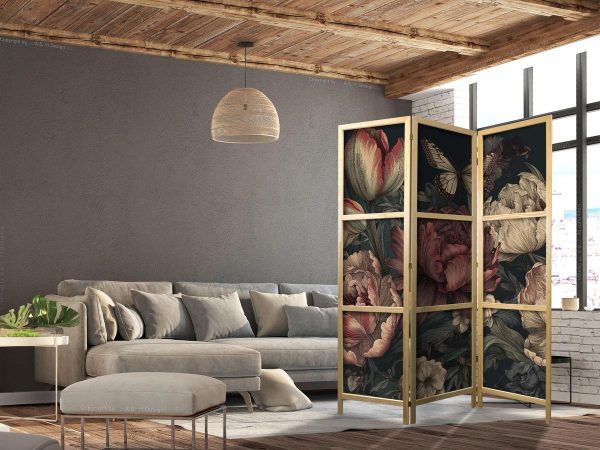 Paravent japonais - Floral Illustration - Magnificent Flower Buds on a Turquoise Background