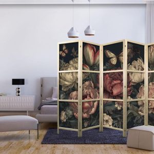 Paravent japonais - Floral Illustration - Magnificent Flower Buds on a Turquoise Background