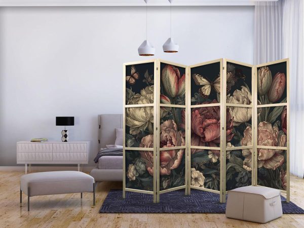 Paravent japonais - Floral Illustration - Magnificent Flower Buds on a Turquoise Background