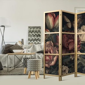 Paravent japonais - Floral Illustration - Magnificent Flower Buds on a Turquoise Background