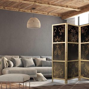 Paravent japonais - Floral Ornaments Carved in Delicate Sepia and Brown Shades