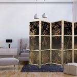 Paravent japonais - Floral Ornaments Carved in Delicate Sepia and Brown Shades