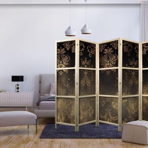 Paravent japonais - Floral Ornaments Carved in Delicate Sepia and Brown Shades