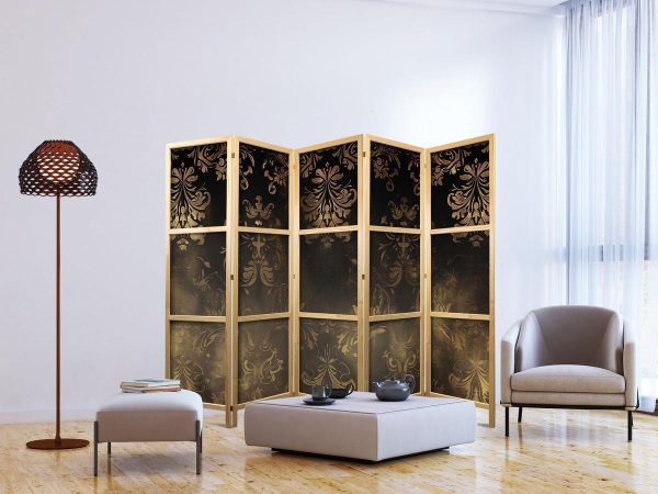 Paravent japonais - Floral Ornaments Carved in Delicate Sepia and Brown Shades