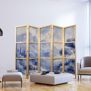 Paravent japonais - Italian Landscape - Lake Como Painted in Shades of Blue