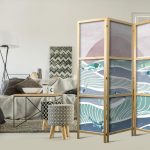 Paravent japonais - Koi Fish Among Waves - Japanese Fish Amidst Waves in Shades of Turquoise and White