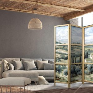 Paravent japonais - Landscape with Green Fields and Trees - Tuscan sunny view