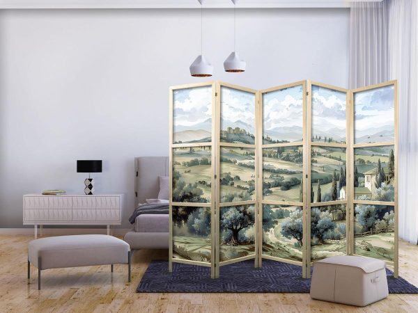 Paravent japonais - Landscape with Green Fields and Trees - Tuscan sunny view