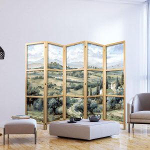 Paravent japonais - Landscape with Green Fields and Trees - Tuscan sunny view