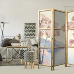 Paravent japonais - Landscape with the Ocean - Cliffs - and Trees in Delicate Pink Shades