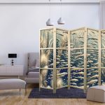 Paravent japonais - Life in The Ocean - Underwater World of Fish And Vegetation in Beige And Navy Colors in Retro Style