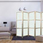 Paravent japonais - Minimalist Fish - Fishes From Grey Dots Against a Crystal Sheet of Water in Mint Green Colors