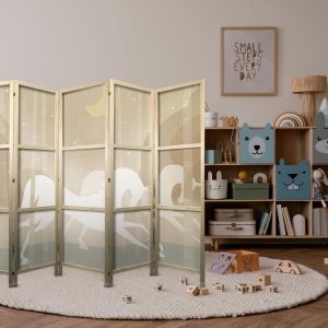 Paravent japonais - Moonlit Steeds - Horses galloping among trees on a starry night