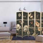 Paravent japonais - Mysterious Garden - Butterflies Flying Over Flowers - Rustic Evening