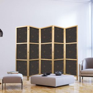 Paravent japonais - Night Sky - Artistic Composition of Suns and Planets on a Black Background