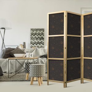 Paravent japonais - Night Sky - Artistic Composition of Suns and Planets on a Black Background