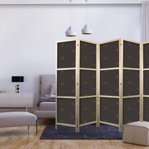 Paravent japonais - Night Sky - Artistic Composition of Suns and Planets on a Black Background