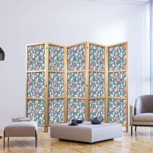 Paravent japonais - Oriental Pond - a Cluster of Japanese Fish Swimming in Crystal Clear Water with Flashes of Light