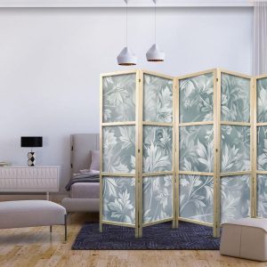 Paravent japonais - Ornaments in Worn Muted Turquoises - Delicate Plant Pattern