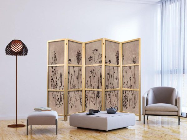 Paravent japonais - Plant Vintage - Delicate Field Flowers on a Background in Lime Wash Technique