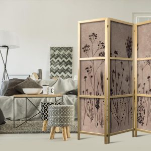 Paravent japonais - Plant Vintage - Delicate Field Flowers on a Background in Lime Wash Technique