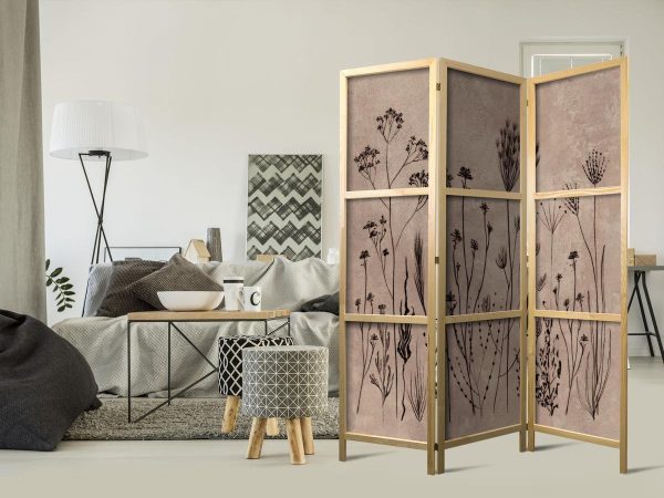 Paravent japonais - Plant Vintage - Delicate Field Flowers on a Background in Lime Wash Technique