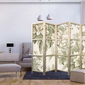 Paravent japonais - Retro Vintage Flowers in Delicate Cream and Green Colors