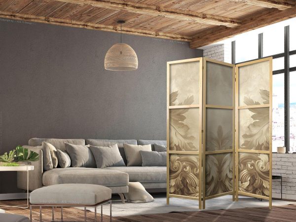 Paravent japonais - Stone Baroque Ornaments in Light Shades of Gray-Blue