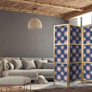 Paravent japonais - Sunny Patterns - Repeating Sun Motif on a Navy Background