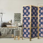 Paravent japonais - Sunny Patterns - Repeating Sun Motif on a Navy Background