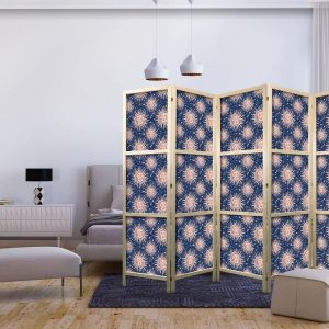 Paravent japonais - Sunny Patterns - Repeating Sun Motif on a Navy Background
