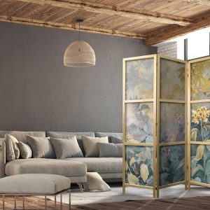 Paravent japonais - Tapestry Pattern with Meadow and Flowers - Kilim with a Spring Motif