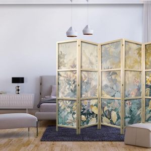 Paravent japonais - Tapestry Pattern with Meadow and Flowers - Kilim with a Spring Motif