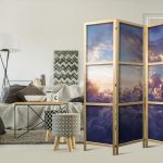 Paravent japonais - The Sun in Hiding: The Golden Face of the Sky Over a Cloudy Sea