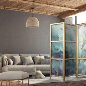 Paravent japonais - Three Schools of Fish - Fish in Muted Colors Swimming in Groups in Oceanic Depths