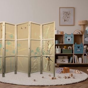 Paravent japonais - Tiny Bird - Colorful grasses in golden shades of sunset