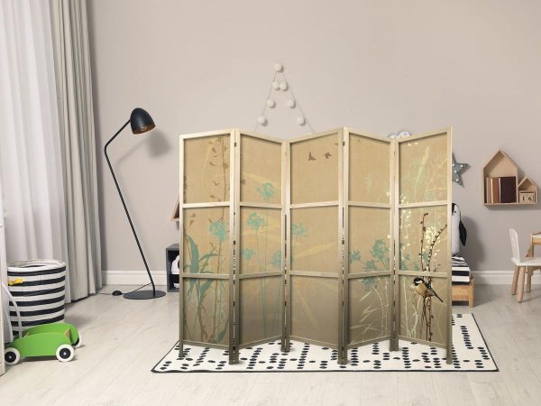 Paravent japonais - Tiny Bird - Colorful grasses in golden shades of sunset