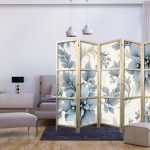 Paravent japonais - Turquoise Flowers in Retro Ambiance - Floral Ornaments