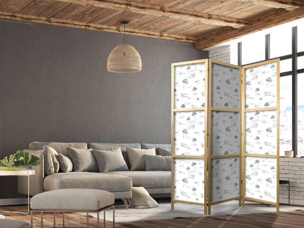 Paravent japonais - Watercolor - Airplane Show on a Bright Sky with Delicate Clouds