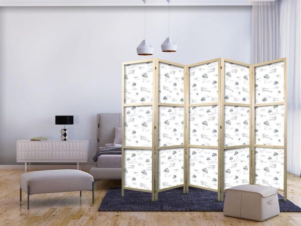 Paravent japonais - Watercolor - Airplane Show on a Bright Sky with Delicate Clouds