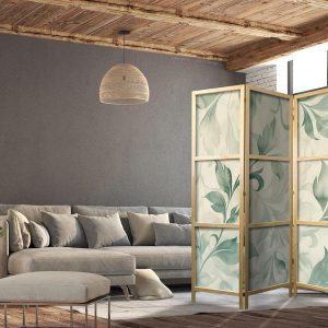 Paravent japonais - Watercolor Botanical Motif - Delicate Green-Beige Leaves