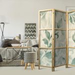 Paravent japonais - Watercolor Botanical Motif - Delicate Green-Beige Leaves