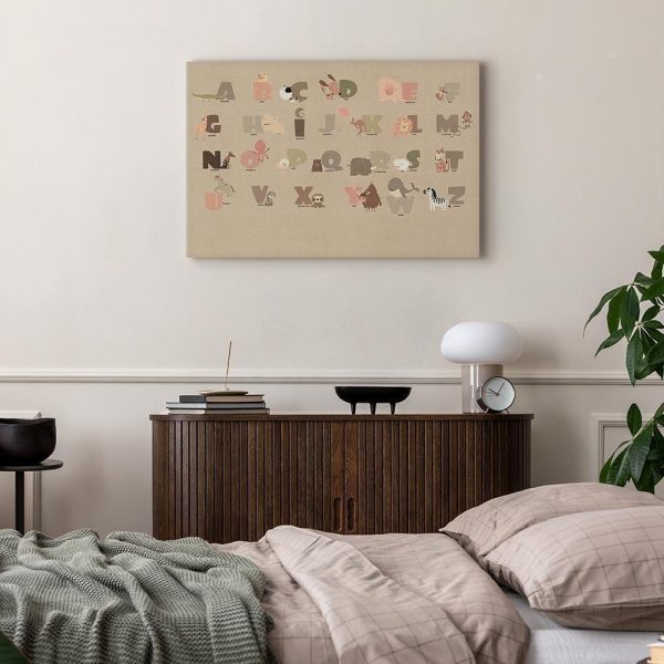 Tableau - Alphabet at the Zoo - Joyful Animals and Their Names on a Beige Background