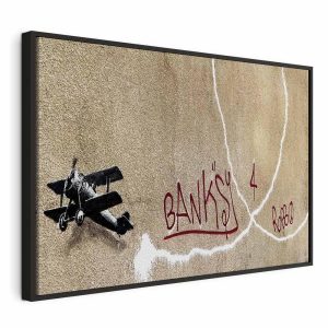 Tableau - Banksy's Plane (1-part) - Red Graffiti Text on Mural Background
