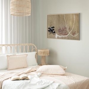 Tableau - Banksy's Plane (1-part) - Red Graffiti Text on Mural Background