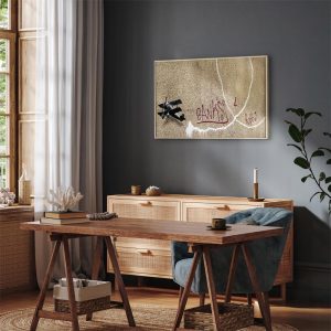 Tableau - Banksy's Plane (1-part) - Red Graffiti Text on Mural Background