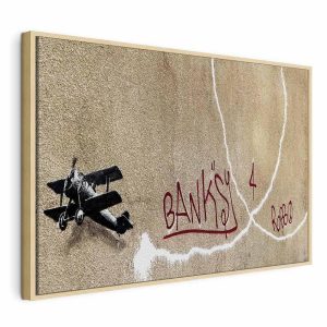 Tableau - Banksy's Plane (1-part) - Red Graffiti Text on Mural Background