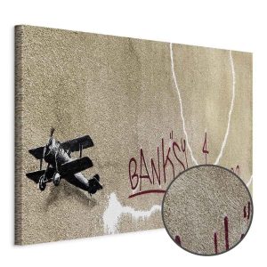 Tableau - Banksy's Plane (1-part) - Red Graffiti Text on Mural Background