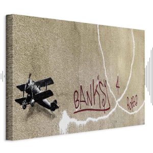 Tableau - Banksy's Plane (1-part) - Red Graffiti Text on Mural Background