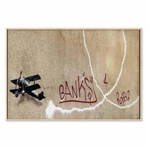 Tableau - Banksy's Plane (1-part) - Red Graffiti Text on Mural Background